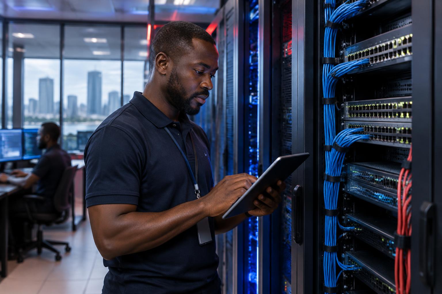 Engineer working on enterprise network infrastructure