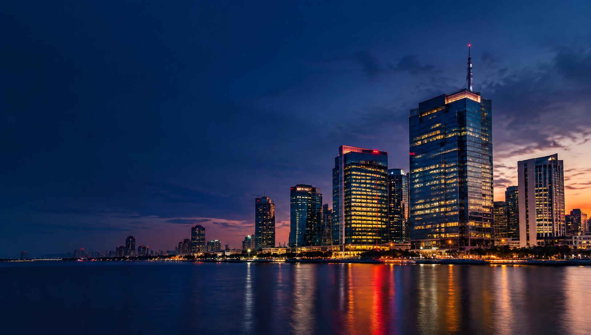 Lagos business district skyline at dusk